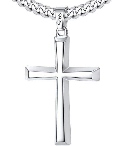5mm 925 Sterling Silver Cross Necklace for Men 18 20 22 24 26 Inch - color: Silver, size: 18 Inches