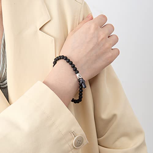 Softones 6mm Bead Cross Pendant Bracelet for Women Healing Stone Stretch Prayer Bracelet for Women,with Gift Box - color: Onyx