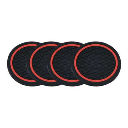 4PCS Car Cup Holder Coasters - 2.75 Inch Non-Slip Insert Water Bottle Holder Pads, Dustproof Automotive Interior Accessories Mat, Universal for Vehicles, Trucks, RVs (Red) - color: Red