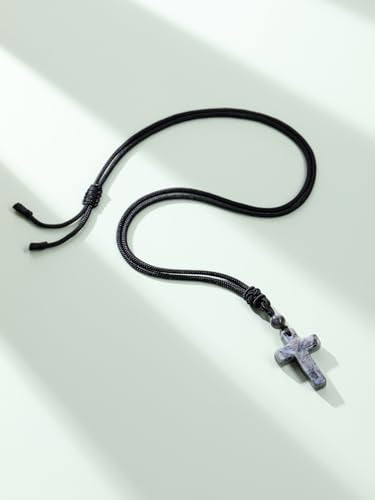Top Plaza Healing Crystal Cross Necklace for Men - color: Labradorite
