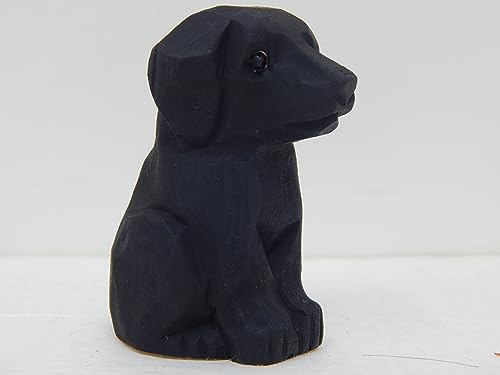 Selsela Hand-Carved Black Lab Figurine - Retriever Wooden Dog Puppy Figurine, Handcrafted Statue, Unique Dog Lover Gift & Home Decor Accent - style: Art Deco