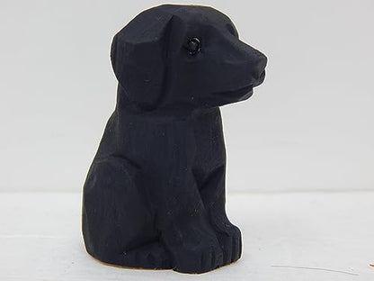 Selsela Hand-Carved Black Lab Figurine - Retriever Wooden Dog Puppy Figurine, Handcrafted Statue, Unique Dog Lover Gift & Home Decor Accent - style: Art Deco