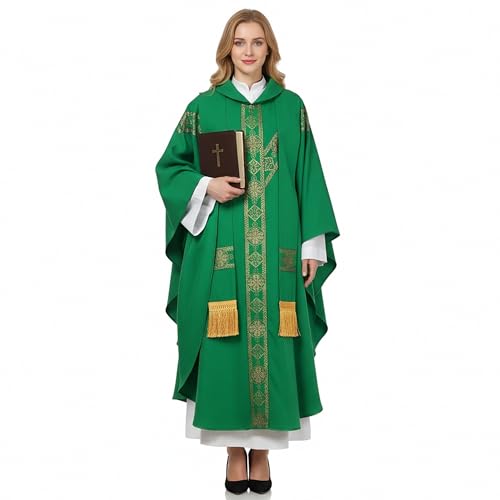 FAD-4U Church Catholic Priest Chasubles Vestments for Church Mass Vestments Robe with Stole - color: Green&gold