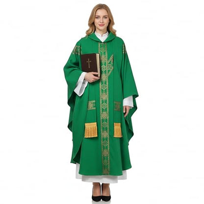 FAD-4U Church Catholic Priest Chasubles Vestments for Church Mass Vestments Robe with Stole - color: Green&gold