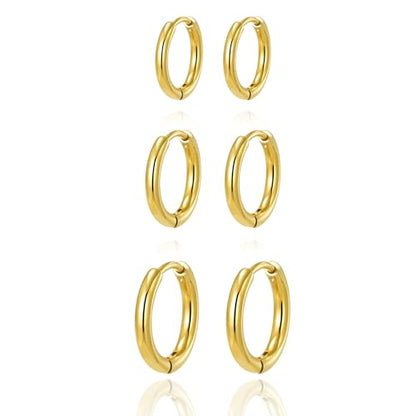 18K Gold Plated Hoop Earrings for Women, NICKEL-FREE & HYPOALLERGENIC, Timeless Jewelry Gift - color: Gold-6pcsE