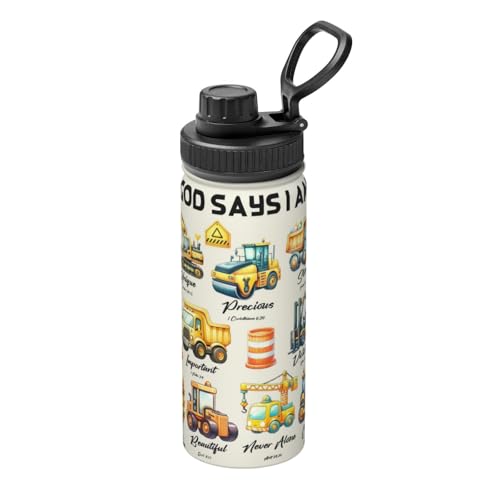Christian Gifts For Kids - 18oz Water Bottle With Straw Lid - Baptism Gifts Stainless Steel Insulated Cup For School, Sports, Travel Confirmation & First Communion - color: Truck
