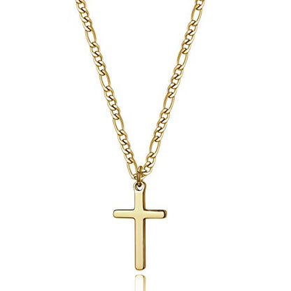 Joxevyia 14K Gold Filled Cross Necklace for Men Figaro Chain Stainless Steel Polished Cross Pendant Necklace Simple Baptism Faith Jewelry Gift - size: 20 inches, style: small cross (1.0"*0.6")