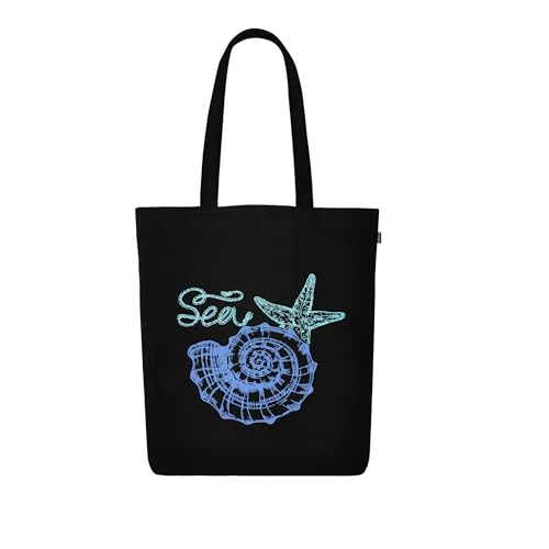 Ecoright Tote Bag for Women with Zipper, Small Tote Bag, Canvas Bag, Reusable Cotton Bag for Beach, Grocery, School & Work - color: Blue Sea Shell
