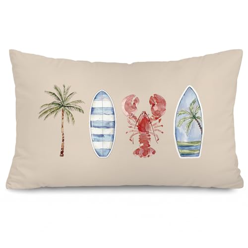 Surf Beach Room Decor, Coastal Beach 12x20 Pillow Cover - color: 01-coastal Pillow Cover-retro(white)