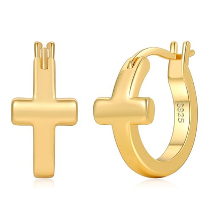 Senteria 3MM 925 Sterling Silver Post Cross Hoops Earrings Hypoallergenic - color: Gold-20MM