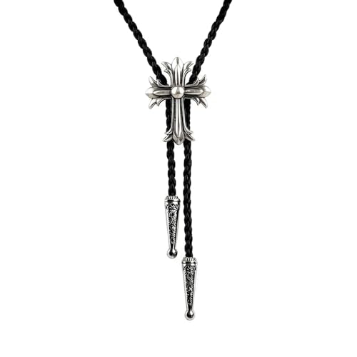 Fashionable Cross Bolo Tie Multi-Color Cross Shield Necktie - color: Retro Silver-style 2
