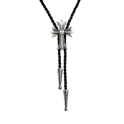 Fashionable Cross Bolo Tie Multi-Color Cross Shield Necktie - color: Retro Silver-style 2