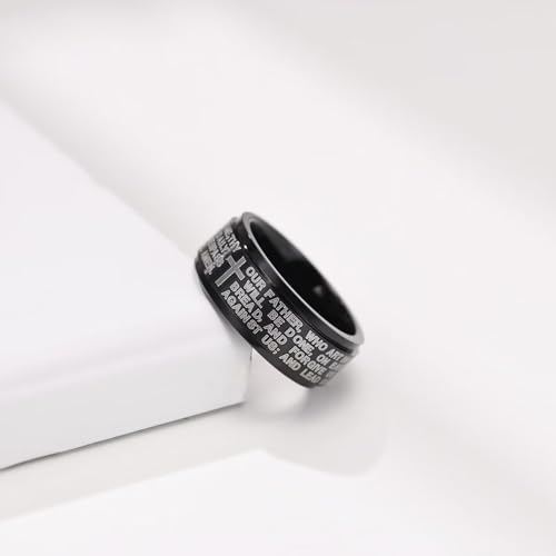 Cross Fidget Anxiety Worry Spinner Rings Stainless Steel I Can Do Bible Prayer Amen High Polished Bands Silver, Size 6 - color: our father,black