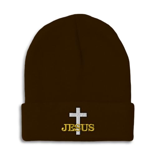 Custom Beanies for Men Christian Cross Jesus Faith Jesus Christ Skull Cap Winter Hats for Women One Size - color: Brown Design Only