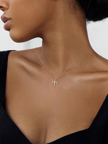 NORBU S925 Cubic Zirconia Cross Necklace for Women, Womens Cross Necklaces - color: Gold