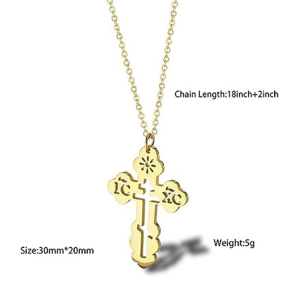 Stainless Steel Eastern Orthodox Cross Pendant Necklace,18K Gold Plated Women Religious Cross Christ Necklace Jewelry 18 Inch Chain - color: Gold