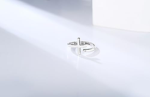 Sterling Silver Cross Rings for Women - Faith Inspirational Adjustable Rings Jewelry Gifts for Christian - style: Ture Love Waits