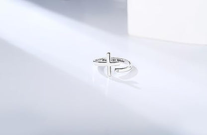 Sterling Silver Cross Rings for Women - Faith Inspirational Adjustable Rings Jewelry Gifts for Christian - style: Ture Love Waits