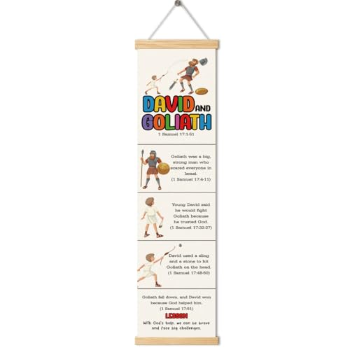 David and Goliath Banner, Church Banner, Christian Rustic Hanging Door Flag, Farmhouse Decorations Outdoor Indoor, Church Activity Decor, Bible Lesson, Scripture and Words Decorations - color: Style 28