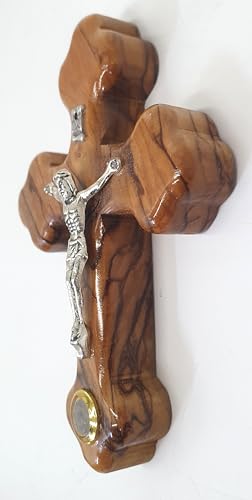 Zuluf Small Olive Wood Crucifix Wall Cross Set of 3 with Holy Land Stone, Handmade Christian Crucifix Cross Wall Decor - 4 Inch Each Jerusalem Catholic Christian Gift for Prayer Home Church
