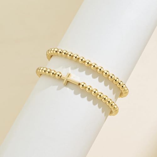 2Pcs Cross Bow Beaded Bracelets for Women - color: 01-Gold-Bead＋Cross