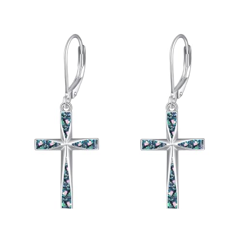 Cross Earrings 925 Sterling Silver Dangle Earring Gifts for Women - style: B-abalone shell
