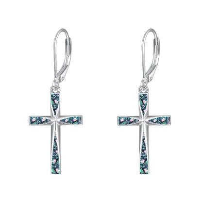 Cross Earrings 925 Sterling Silver Dangle Earring Gifts for Women - style: B-abalone shell