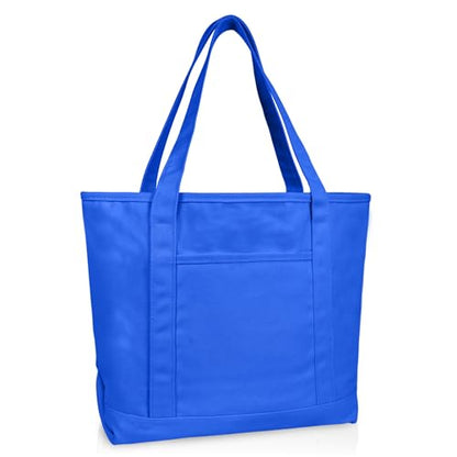 DALIX 20" Solid Color Cotton Canvas Shopping Tote Bag in Royal Blue - color: Royal Blue