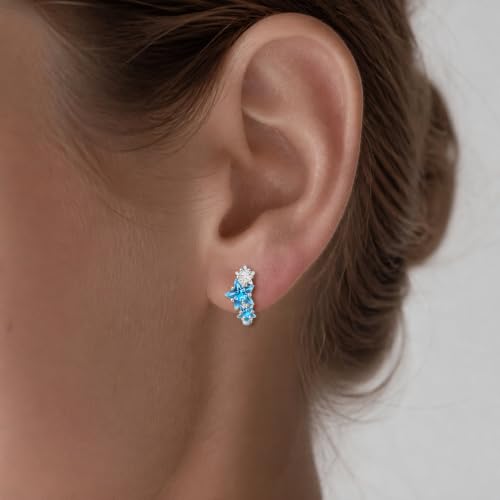 925 Sterling Silver Cute Animal Unique Huggie Hoop Earrings for Women - color: Blue Star Stacked