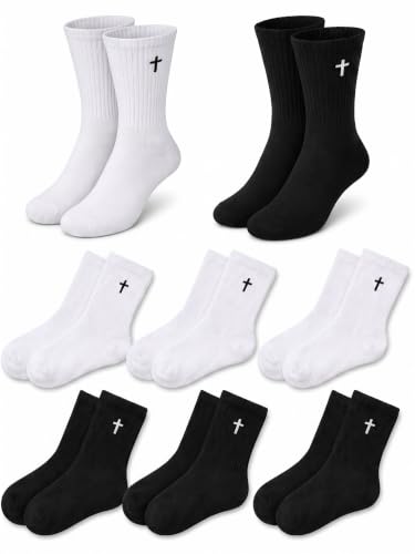 Shihanee 6 Pairs Cross Socks for Men Women - color: Black, White