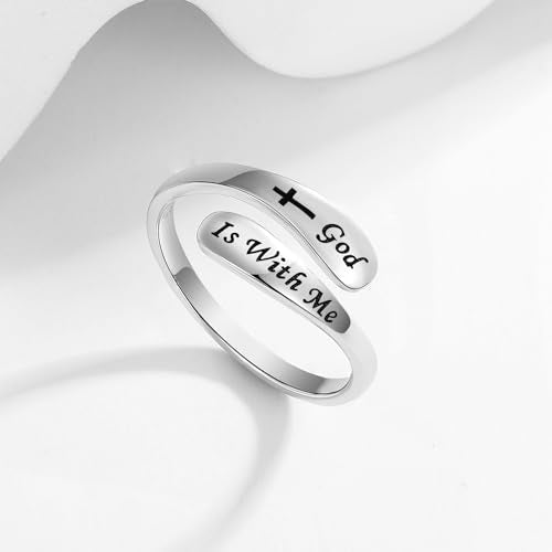 925 Sterling Silver Inspirational Adjustable Rings - Personality Encouragement Jewelry Gift For Women - style: God Is With Me