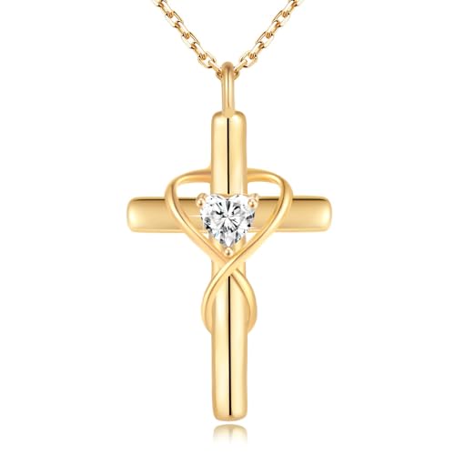 18K Gold Plated Cross Necklace for Women, 925 Sterling Silver Necklaces for Women, Infinity Heart Jewelry with 5A Cubic Zirconia, Anniversary Birthday Baptism Christian Gifts for Women Wife Her - color: Gold