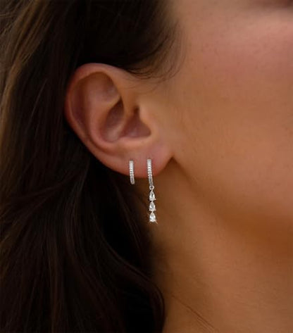 Bheop Gold Silver Dangle Earrings for Women, Cubic Zirconia Earring Stack - color: Silver-cz dangle hoop set