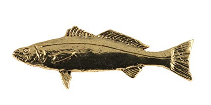 White Seabass Fish Pin, Pewter, Lapel, Hat, Pins, Brooch, Brooches, Jewelry, Gift, Handmade in the USA, 200 Fish Designs Available. S013Z - color: Gold Plated