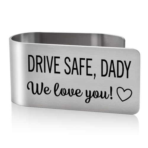 Drive Safe Dady We Love You Visor Clip for Cars, Funny Car Visor Clip for Papa Husband, New Dad Gifts from Daughter Son, Car Accessories for Father, Driving Safe Present for Men Him, - color: siliver