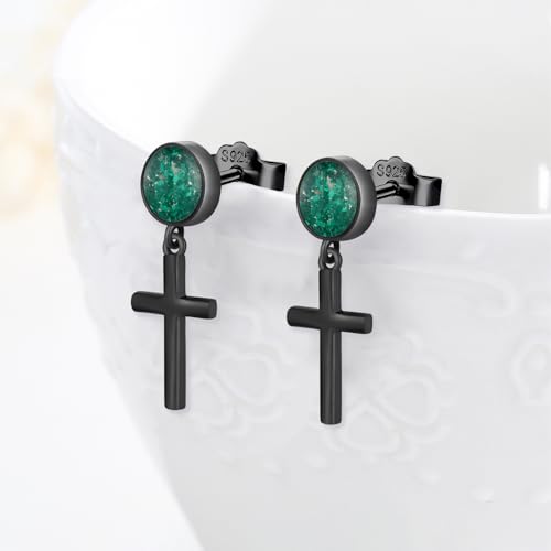 Black Dangle Drop Earrings 925 Sterling Silver Turquoise Earrings Jewelry Gifts for Women Men - style: Cross-Malachite