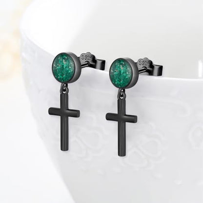 Black Dangle Drop Earrings 925 Sterling Silver Turquoise Earrings Jewelry Gifts for Women Men - style: Cross-Malachite