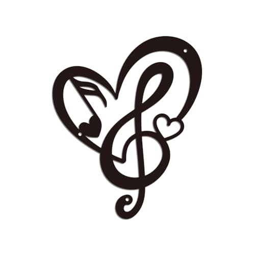 WADORN Heart Music Metal Wall Art Decor, Vintage Musical Notes Metal Wall Art Sculpture Decorative Black Love Notes Hanging Ornament for Musician Home Bedroom Bar Study Room Studio, 8.6x10.6 Inch - color: Heart Music