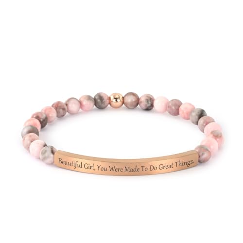 Inspirational Bracelets for Women,18K Gold Plated Christian Bible Verse Faith Jewelry, Religious Jesus Prayer Gift for Mom, Sister, Friend - color: BEAUTIFUL G,YOU WERE MADE TO DO GREAT THINGS.-Pink Zebra Jasper-Rose Gold