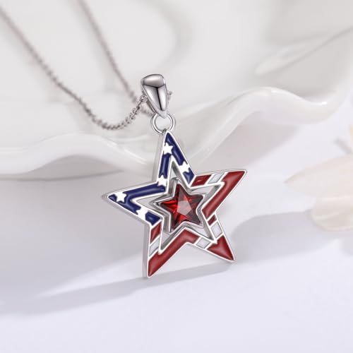 American Flag/Eagle/Star Necklace for Women 925 Sterling Silver Silver/Gold/Black American Flag Pendant 4th of July Jewelry for Wife Sister Girlfriend - color: White-3