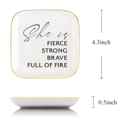 She Is Fierce Strong Brave Full of Fire Sign,Motivational Ring Holder Dish - style: Traditional