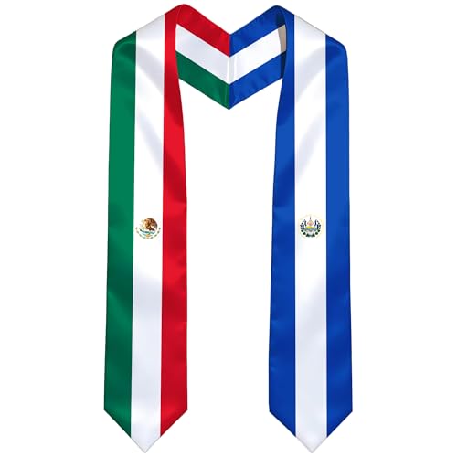 International Graduate Satin Sash Stole with National Flag Design - color: Mexico and El Salvador Flag