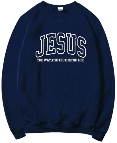PANOZON Jesus Sweatshirt Faith Hoodie Christian Religious God Tops Man Woman Pullover Crewneck Longsleeve - color: 3-navy, size: 3X-Large