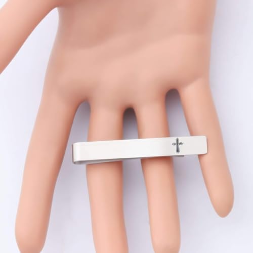 Novelty Cross Tie Clips for Men Unique Black Silver Religious Tie Clip Suitable for Regular Ties Classic Business Wedding Brass Tie Bar Jewelry with Box - color: Silver Black Cross 02
