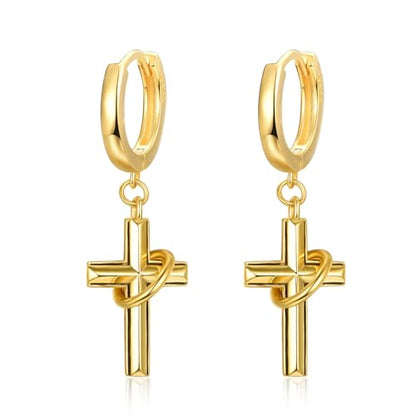 Cross Earrings 925 Sterling Silver Cross Dangle Earrings Christianity Jewelry Gift for Men Women - style: Ring Cross-Gold