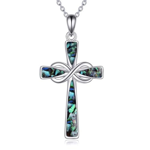Infinity Cross Necklace S925 Sterling Silver Turquoise/Wooden/Opal/Abalone Cross Pendant Necklaces Christian Jewelry Gifts For Women - style: Abalone Cross
