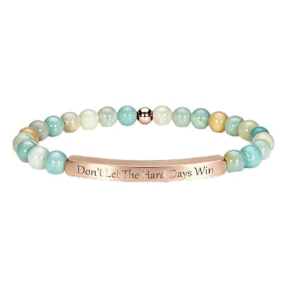Inspirational Christian Bracelet for Women, 18K Gold Plated Bible Verse Jewelry with Amazonite Beads, Religious Faith Gift for Mom, Daughter, Sister, Friend - color: DON'T LET THE HARD DAYS WIN-Amazonite Rose Gold