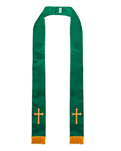 IvyRobes Unisex-adult's Satin Clergy Stole with Embroidery Cross 90"-4 Colors Available - color: Emerald
