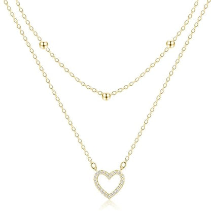 Layered Necklaces for Women | 14K Gold Plated Stackable Choker Necklace Set - Dainty Jewelry Gift - style: 2PCS-Gold heart layered necklaces
