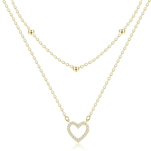 Layered Necklaces for Women | 14K Gold Plated Stackable Choker Necklace Set - Dainty Jewelry Gift - style: 2PCS-Gold heart layered necklaces